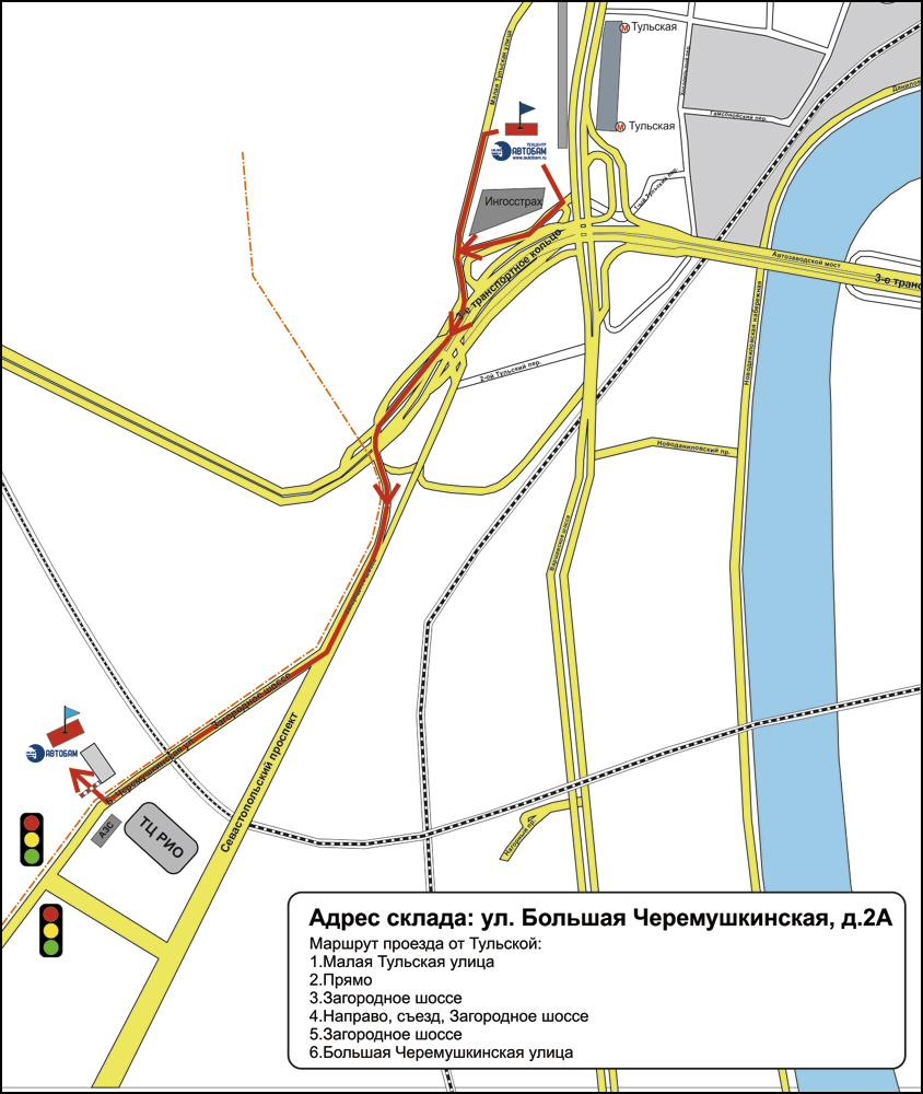 Схема проезда от центрального техцентра Автобам к складу на Б.  Черемушкинской д. 2А